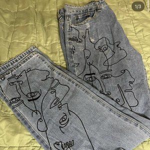 denim pants with drawings